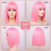 Short Pink Straight Blunt Cut Bob Wig for Cosplay